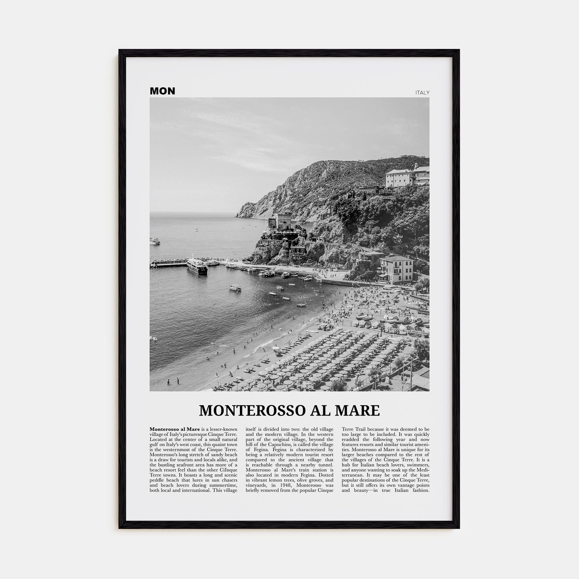 Monterosso al Mare Poster Black Wood / 8x12 in Nbourhood Travel B&W Poster