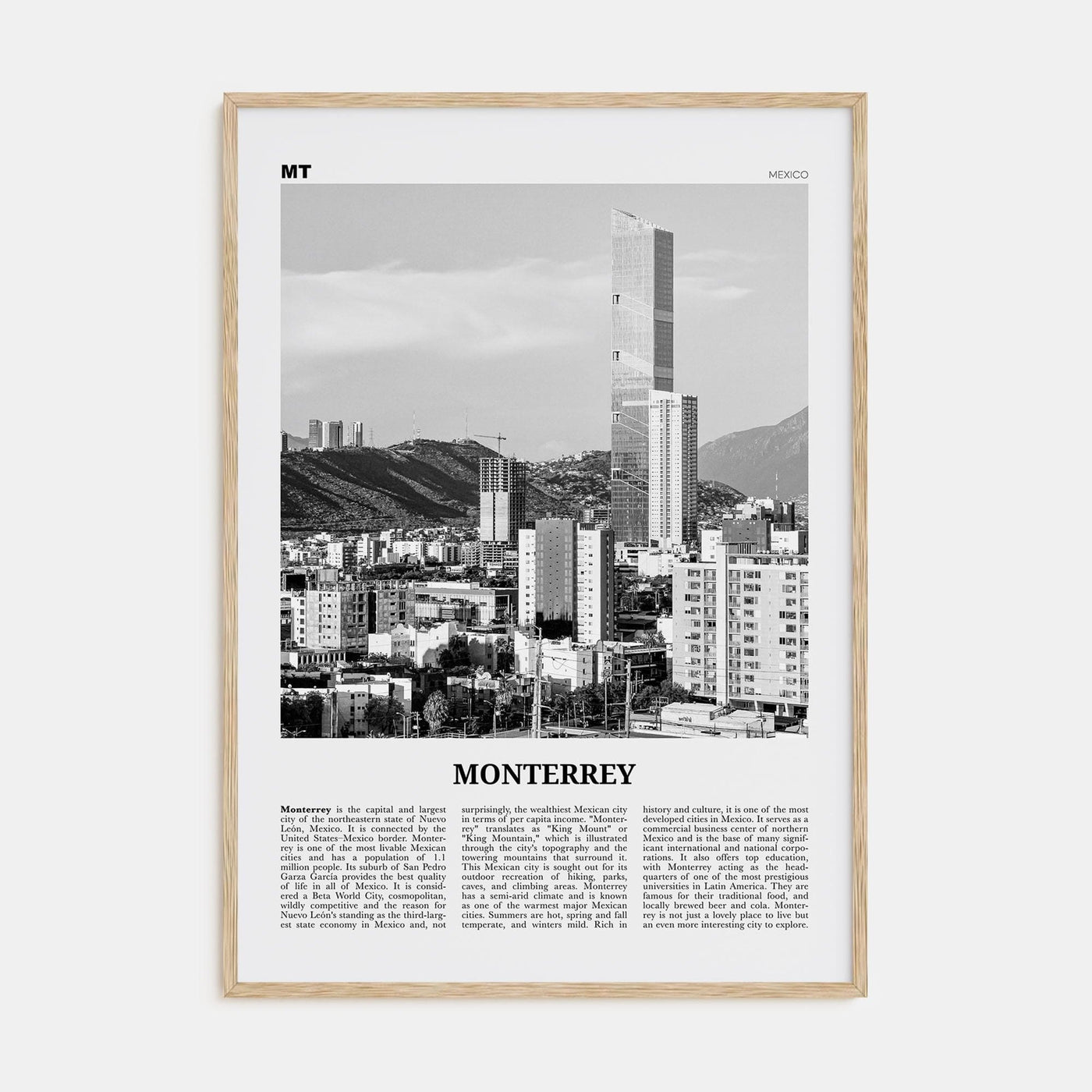 Monterrey No 1 Poster Natural Wood / 8x12 in Nbourhood Travel B&W Poster