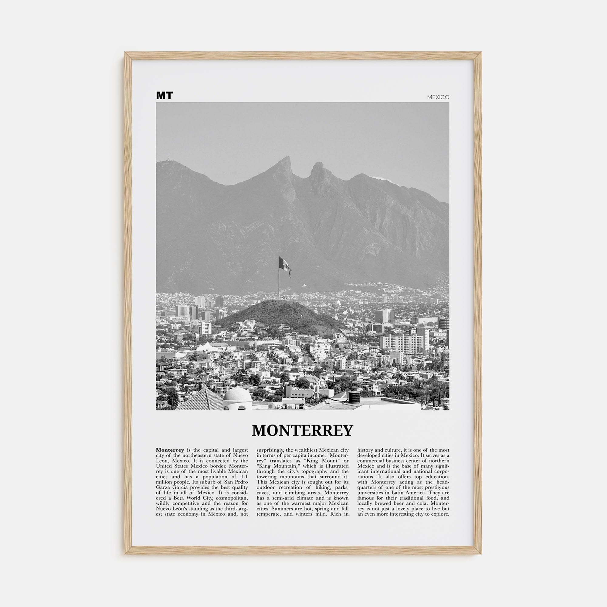 Monterrey No 2 Poster Natural Wood / 8x12 in Nbourhood Travel B&W Poster