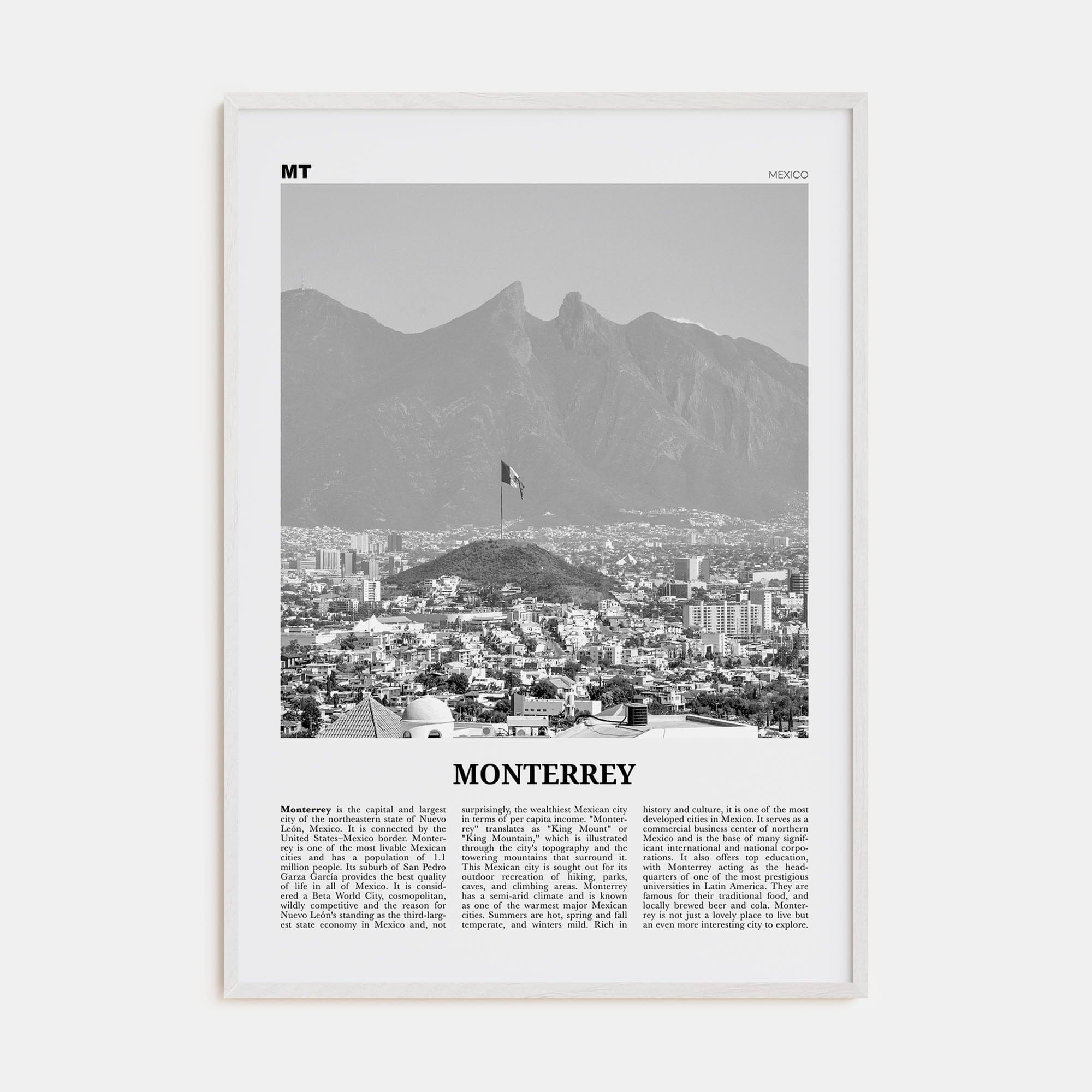 Monterrey No 2 Poster White Wood / 8x12 in Nbourhood Travel B&W Poster