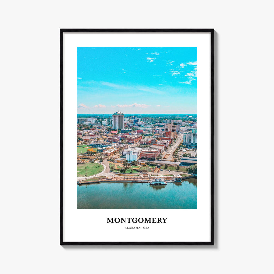 Montgomery colorful classic poster of Alabama, USA – vertical wall art, unframed print shown in interior mockup