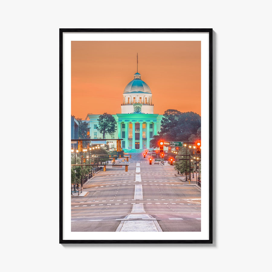 Montgomery colorful photo poster of Alabama, USA – vertical wall art, unframed print shown in interior mockup