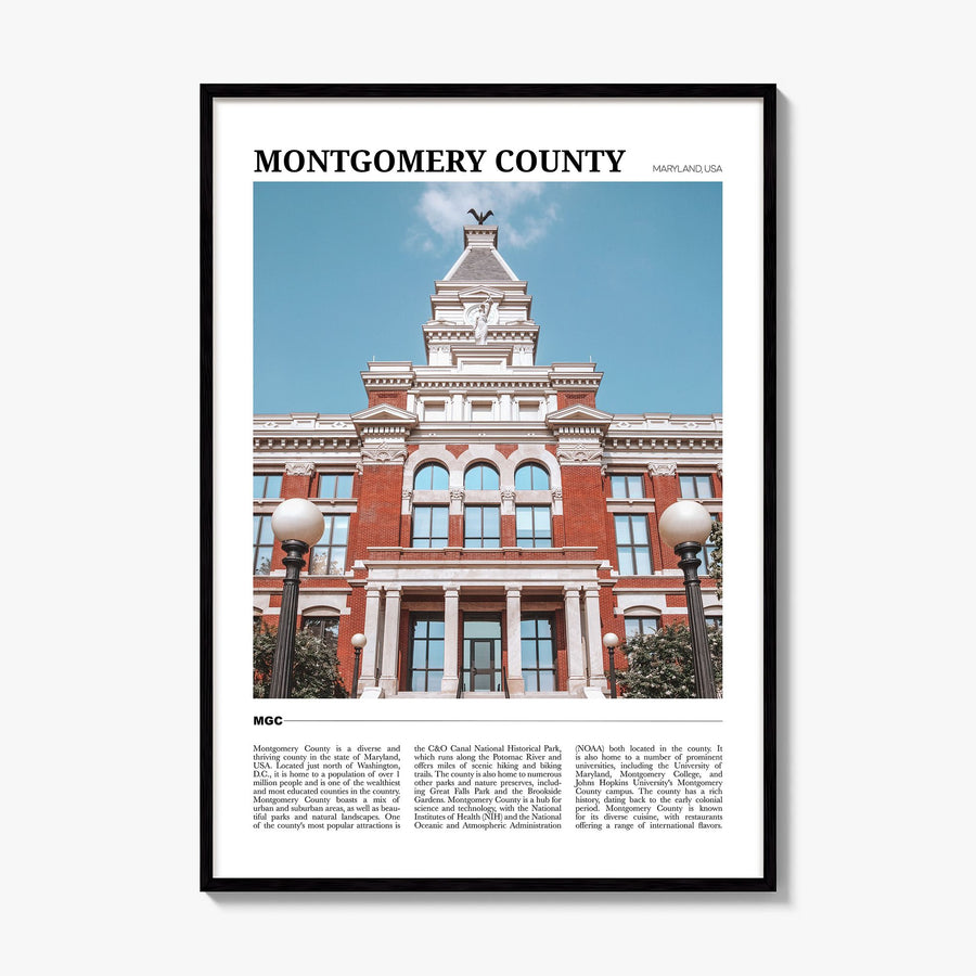 Montgomery County, Maryland Travel Poster, framed poster mockup