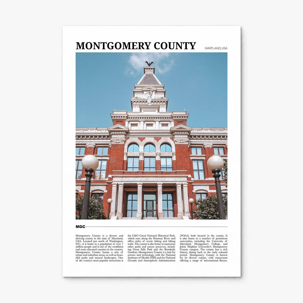 Montgomery County, Maryland Travel Poster, print only (unframed)