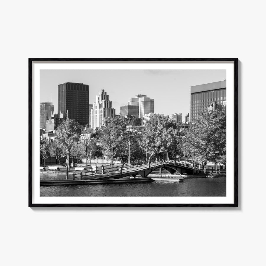 Montreal black & white photo poster of Quebec, Canada – horizontal wall art, unframed print shown in interior mockup