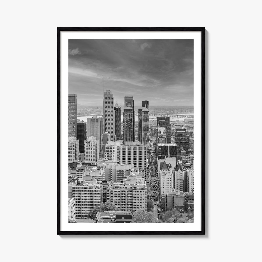 Montreal black & white photo poster of Quebec, Canada – vertical wall art, unframed print shown in interior mockup
