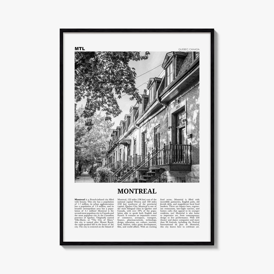 Montreal no. 1 black & white newspaper poster of Quebec, Canada – vertical wall art, unframed print shown in interior mockup