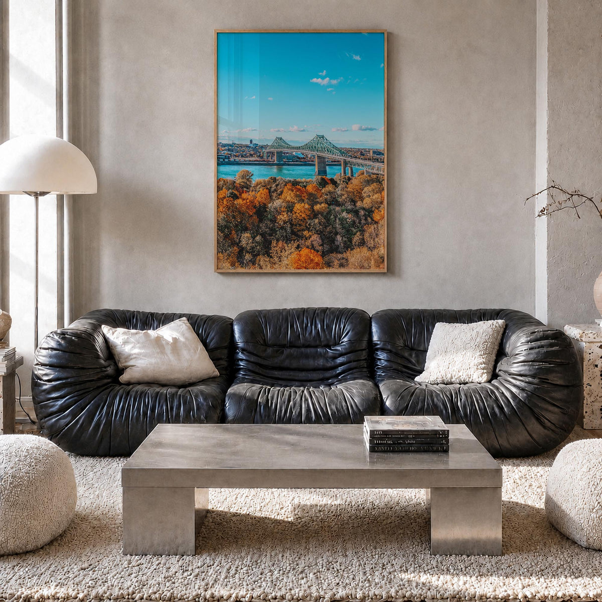 Montreal no. 1 colorful photo poster of Quebec, Canada – vertical wall art in natural wood frame, hanging on wall