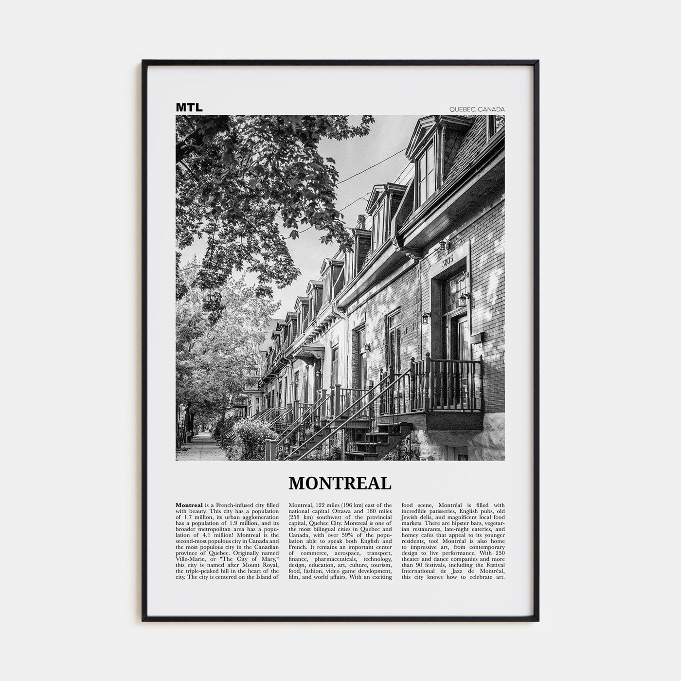 Montreal No 1 Poster None / 8x12 in Nbourhood Travel B&W Poster