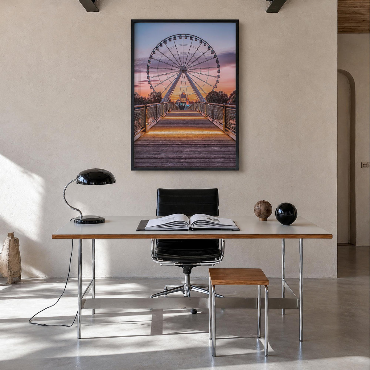 Montreal no. 2 colorful photo poster of Quebec, Canada – vertical wall art in black wood frame, hanging on wall