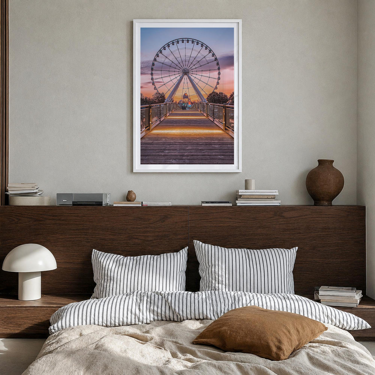 Montreal no. 2 colorful photo poster of Quebec, Canada – vertical wall art in white wood frame with white border, hanging on 