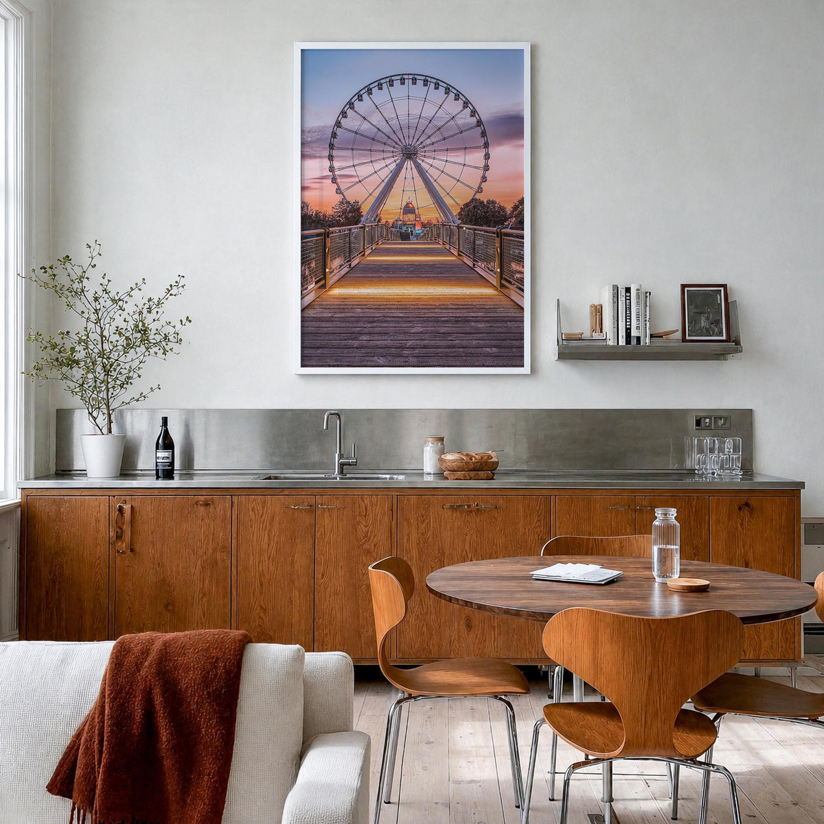 Montreal no. 2 colorful photo poster of Quebec, Canada – vertical wall art in white wood frame, hanging on wall