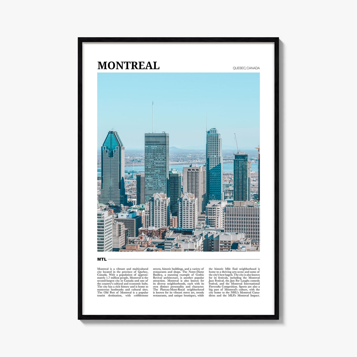 Montreal no. 2 colorful travel poster of Quebec, Canada – vertical wall art, unframed print shown in interior mockup