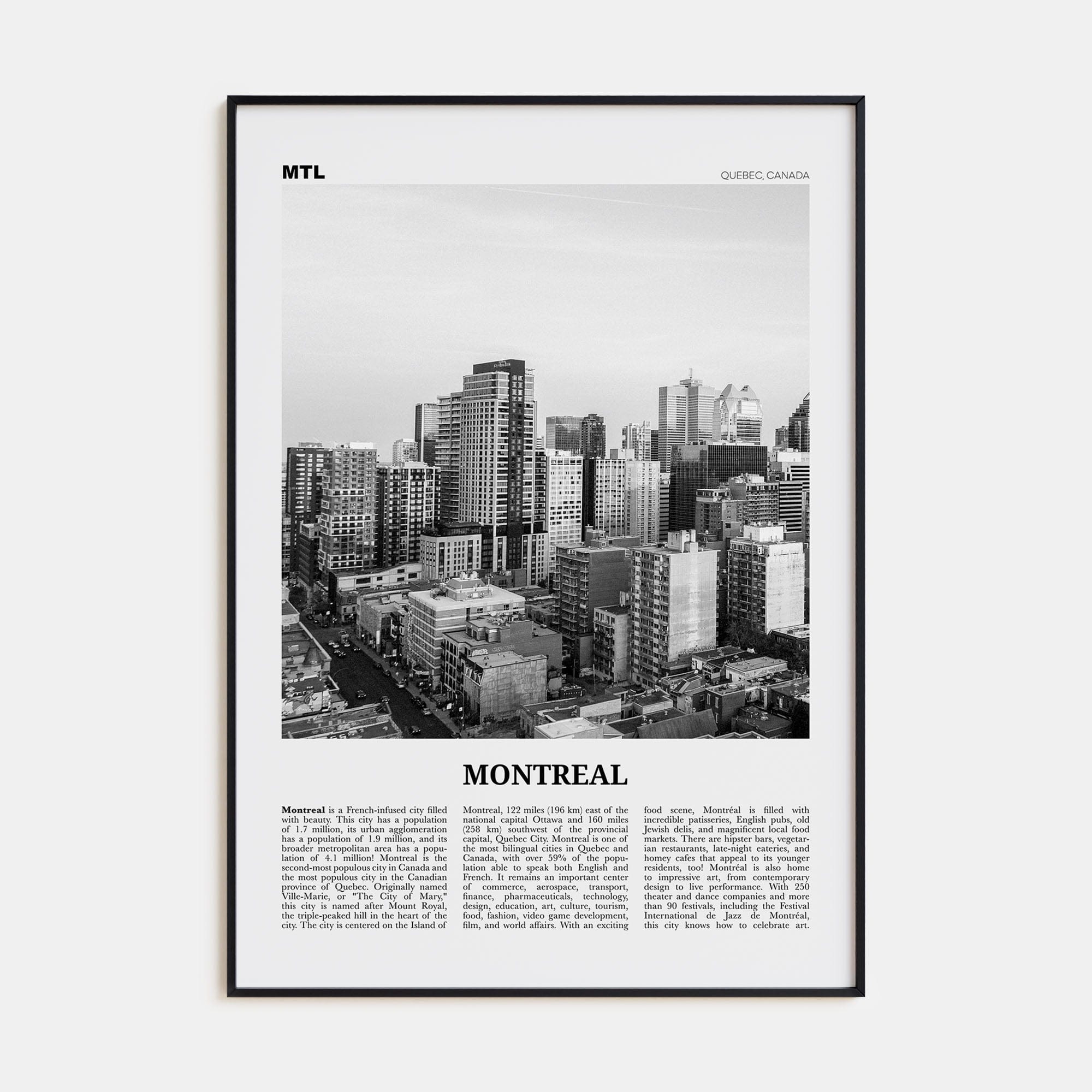 Montreal No 3 Poster None / 8x12 in Nbourhood Travel B&W Poster