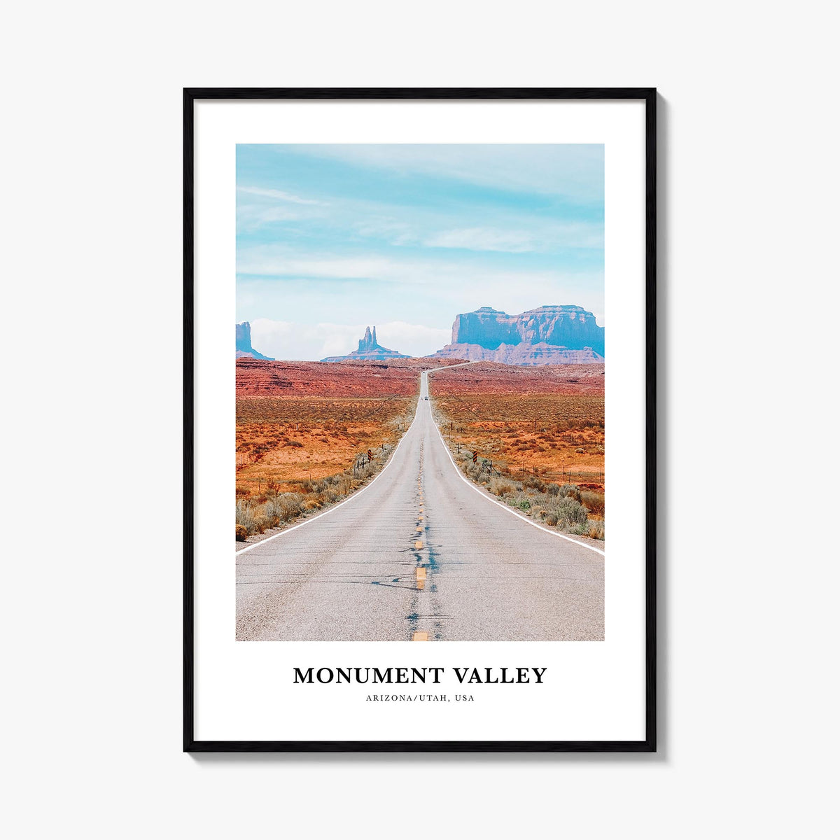 Monument Valley colorful classic poster of Utah & Arizona, USA – vertical wall art, unframed print shown in interior mockup