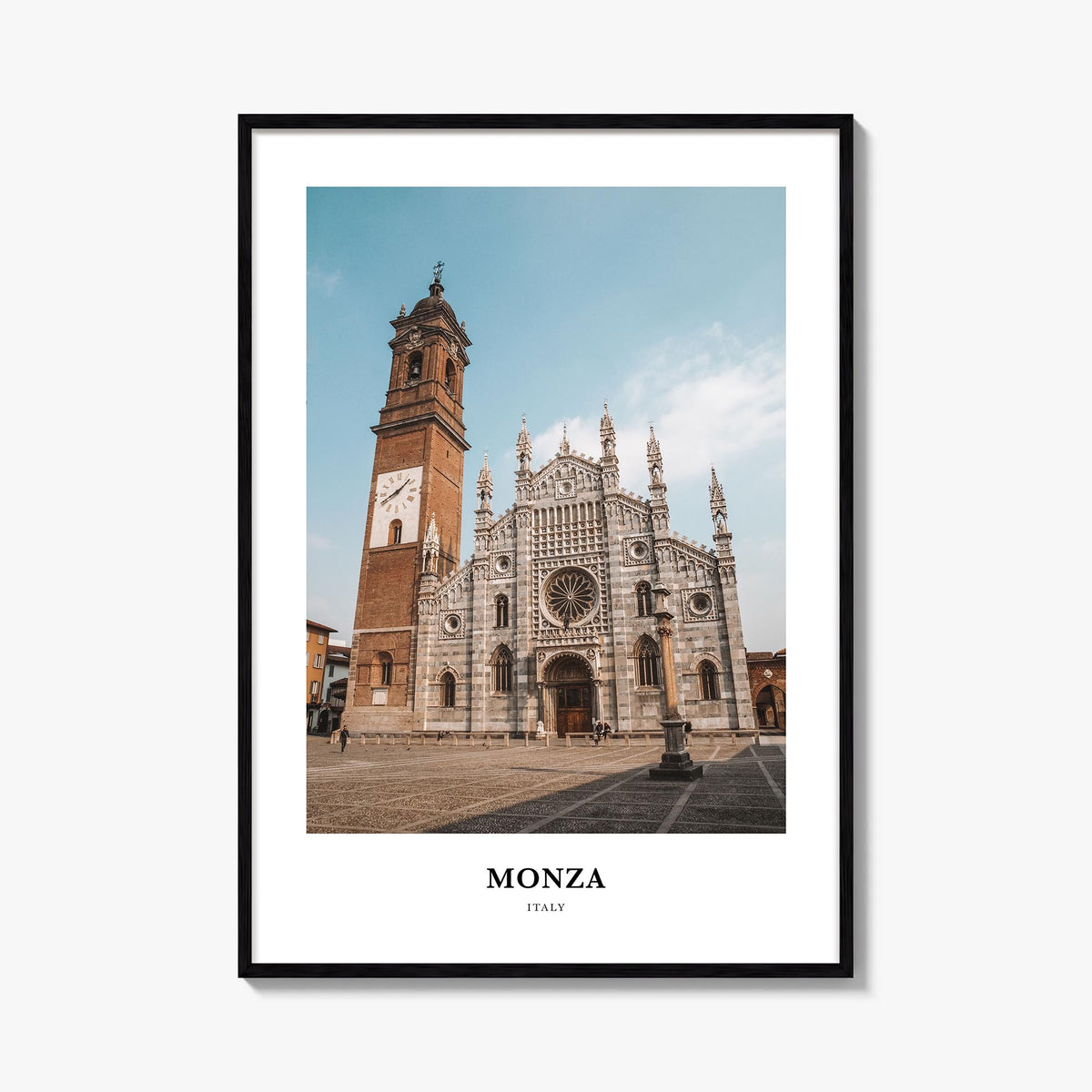 Monza colorful classic poster of Italy – vertical wall art, unframed print shown in interior mockup