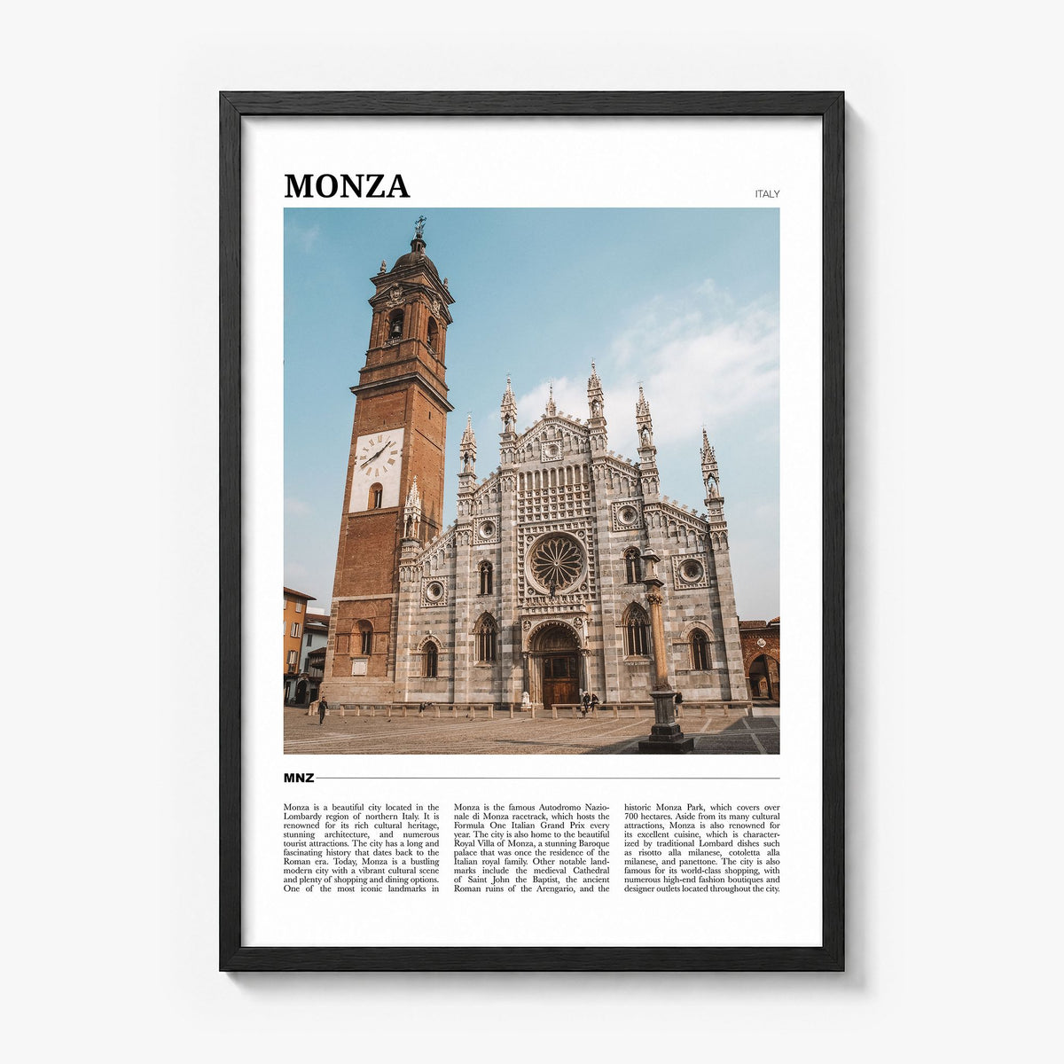 Monza Travel Poster in a black wood frame