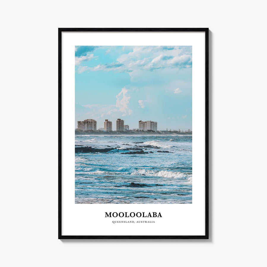 Mooloolaba colorful classic poster of Australia – vertical wall art, unframed print shown in interior mockup