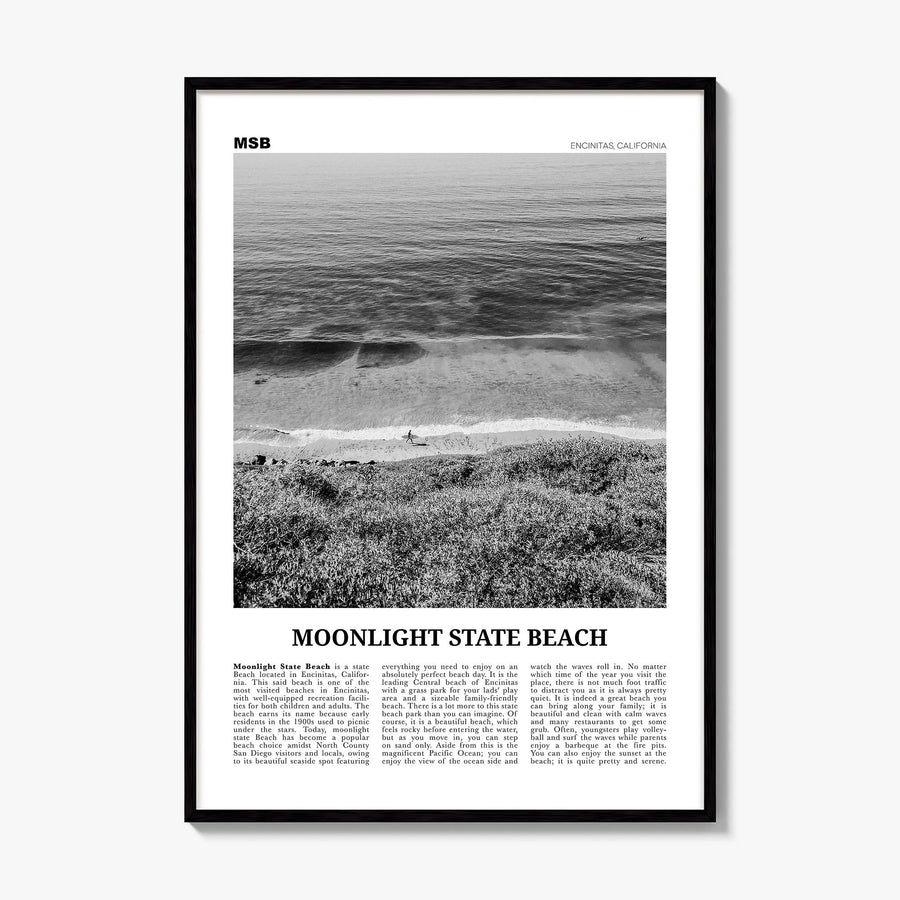 Moonlight State Beach Newspaper Poster, framed poster mockup