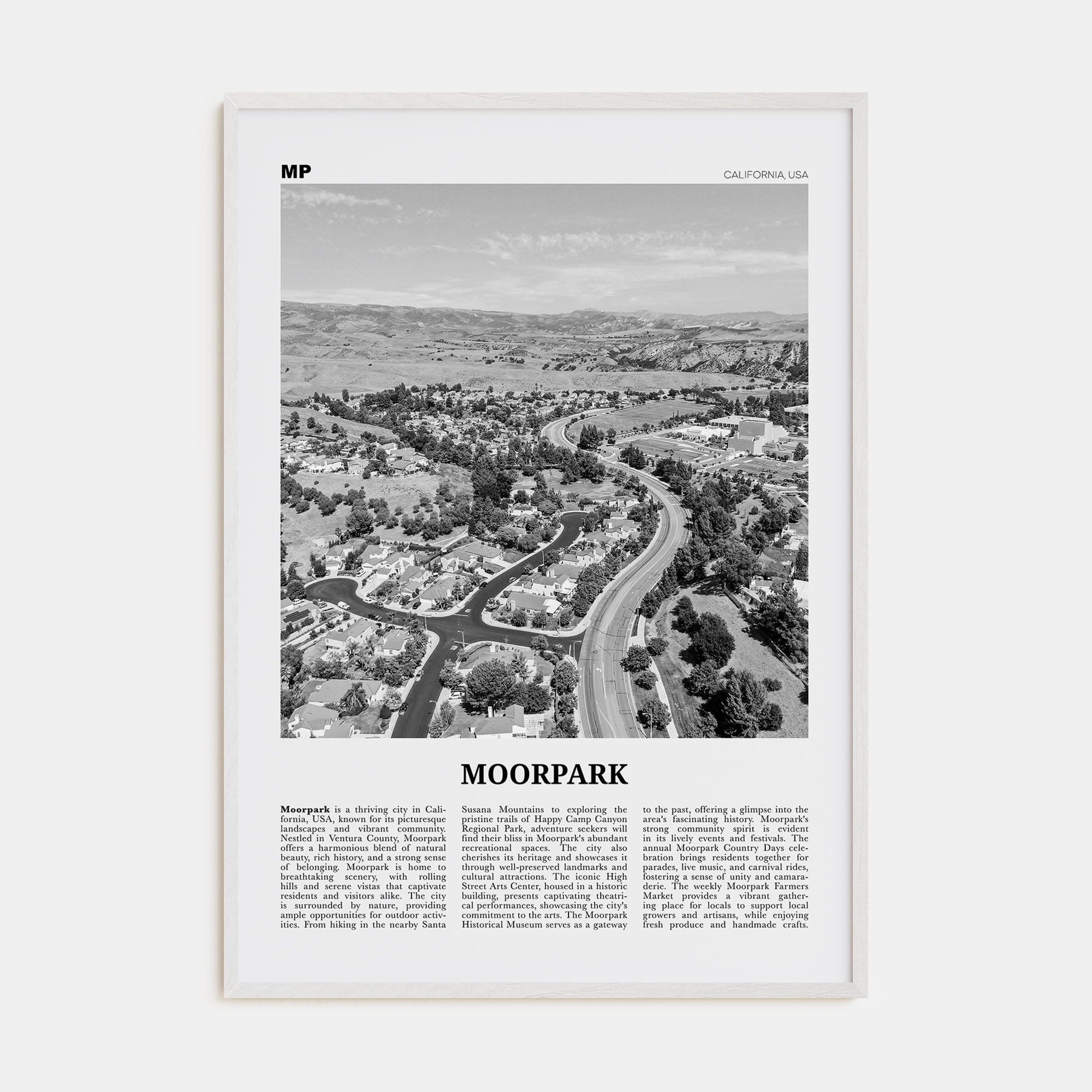 Moorpark Poster White Wood / 8x12 in Nbourhood Travel B&W Poster