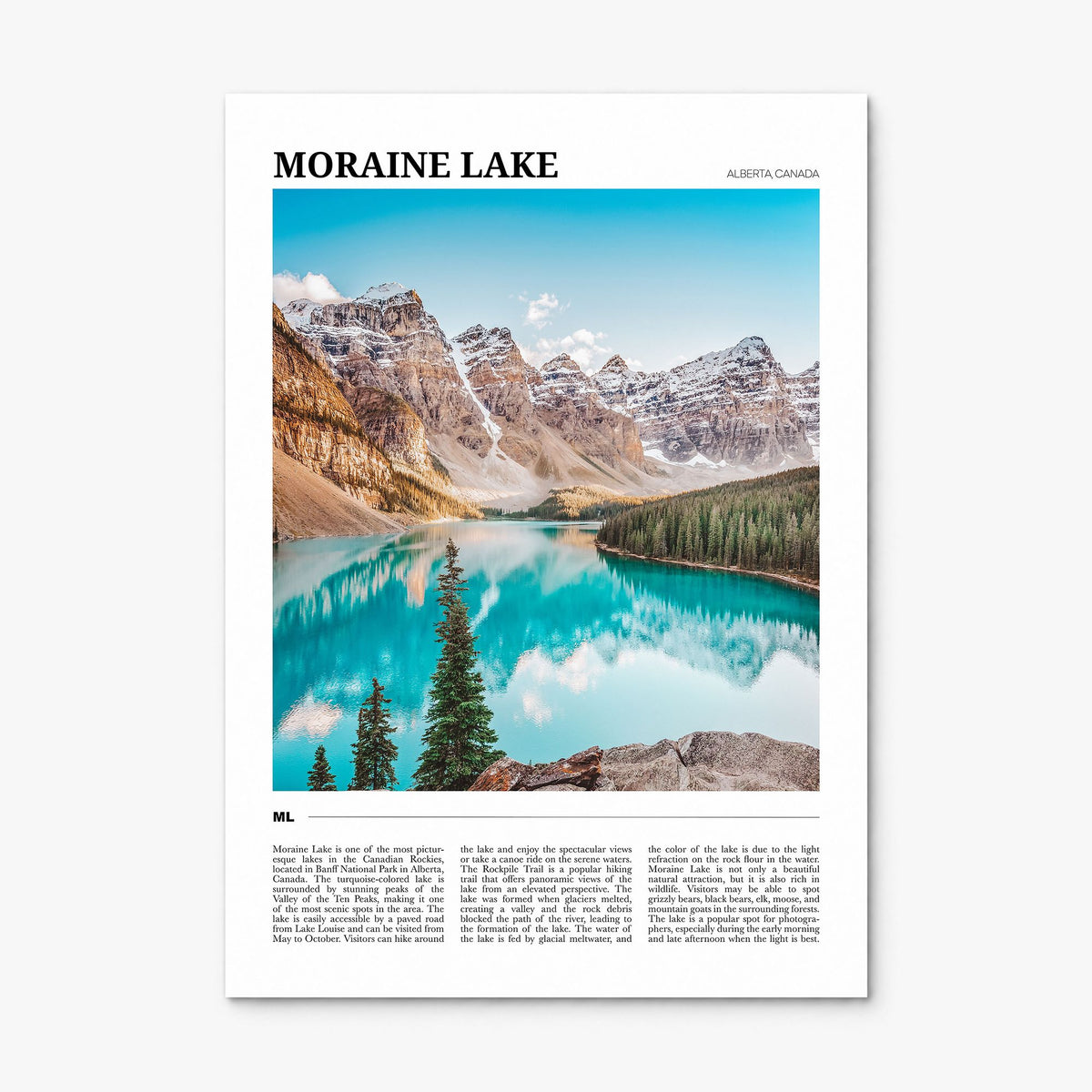 Moraine Lake Travel Poster, print only (unframed)