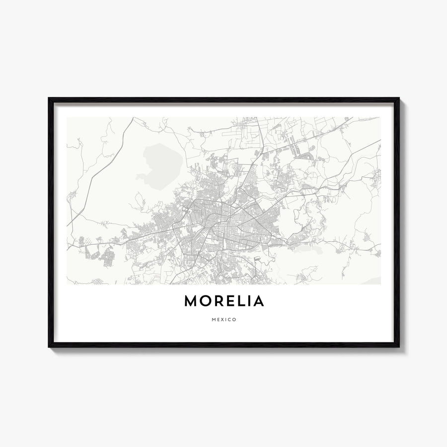 Morelia black & white map poster of Mexico – horizontal wall art, unframed print shown in interior mockup