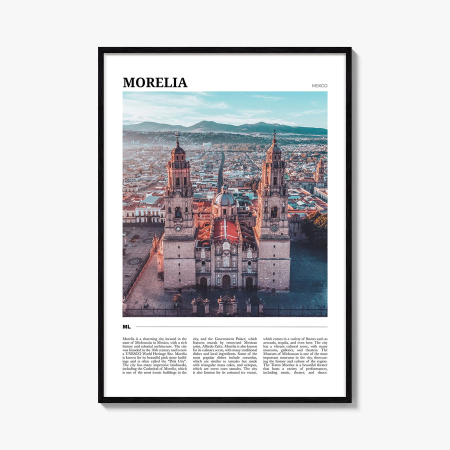 Morelia colorful travel poster of Mexico – vertical wall art, unframed print shown in interior mockup