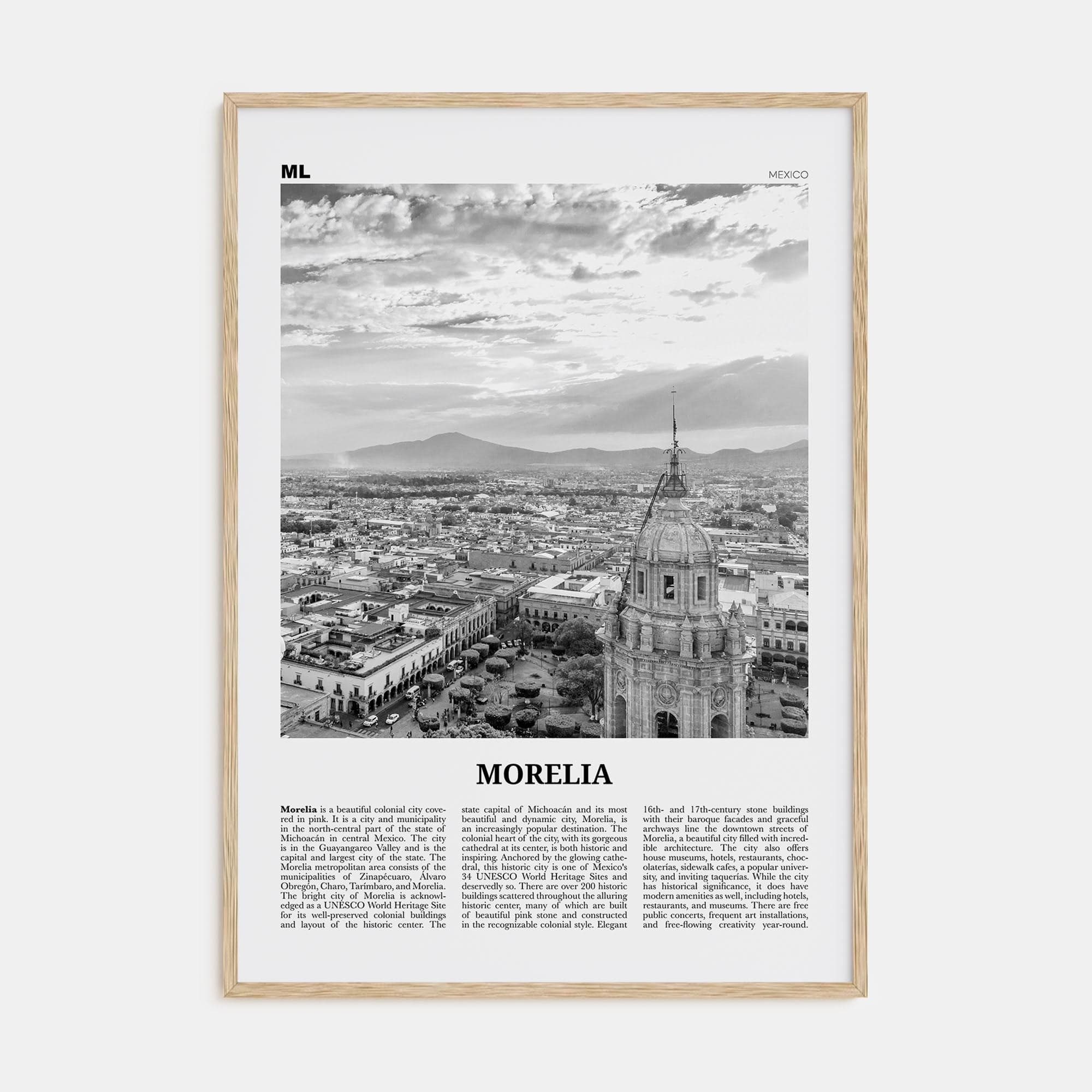 Morelia Poster Natural Wood / 8x12 in Nbourhood Travel B&W Poster