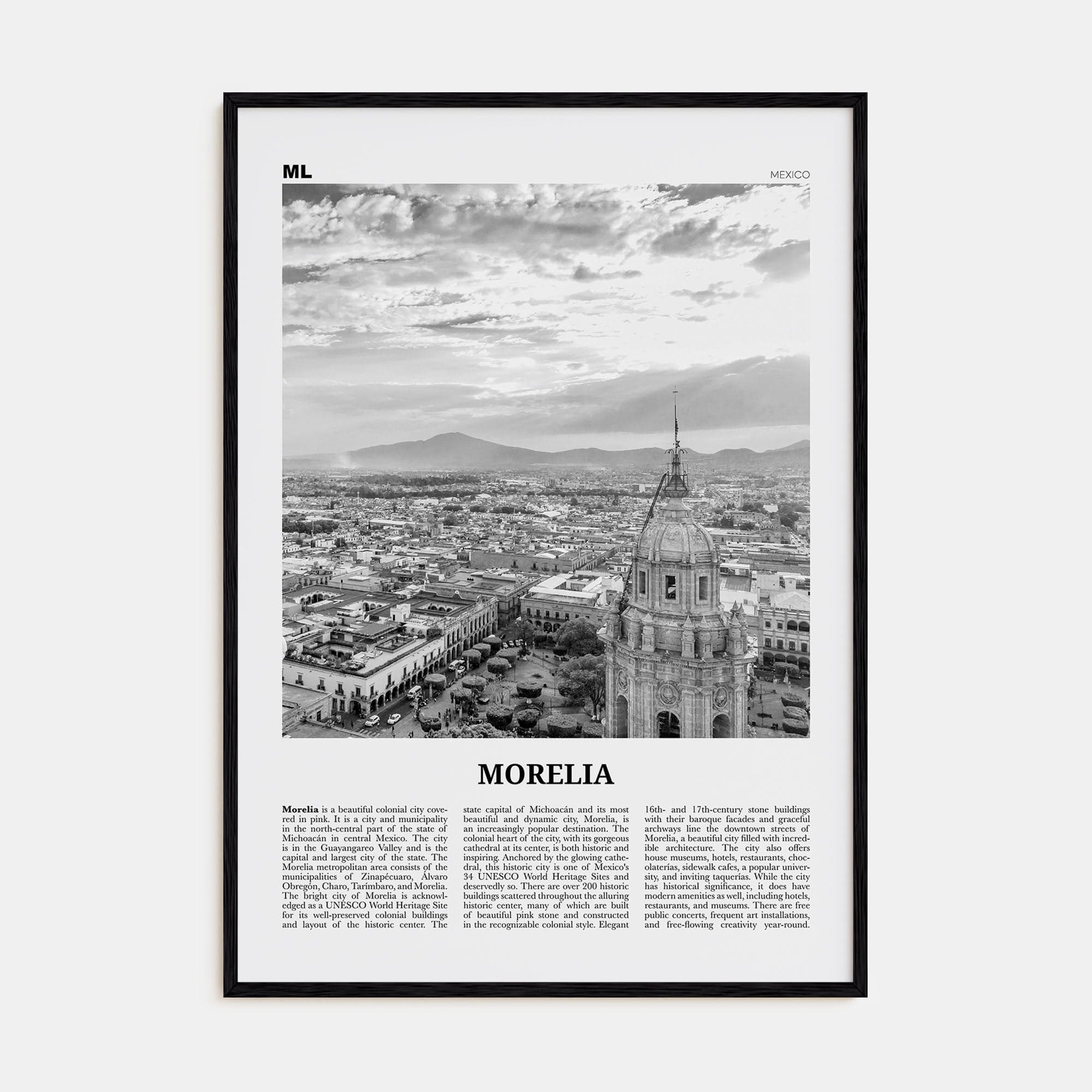 Morelia Poster Black Wood / 8x12 in Nbourhood Travel B&W Poster