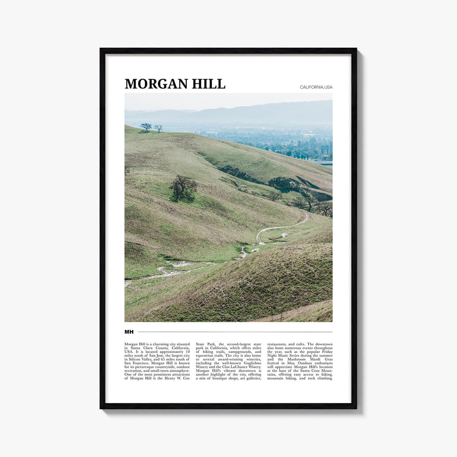 Morgan Hill colorful travel poster of California, USA – vertical wall art, unframed print shown in interior mockup