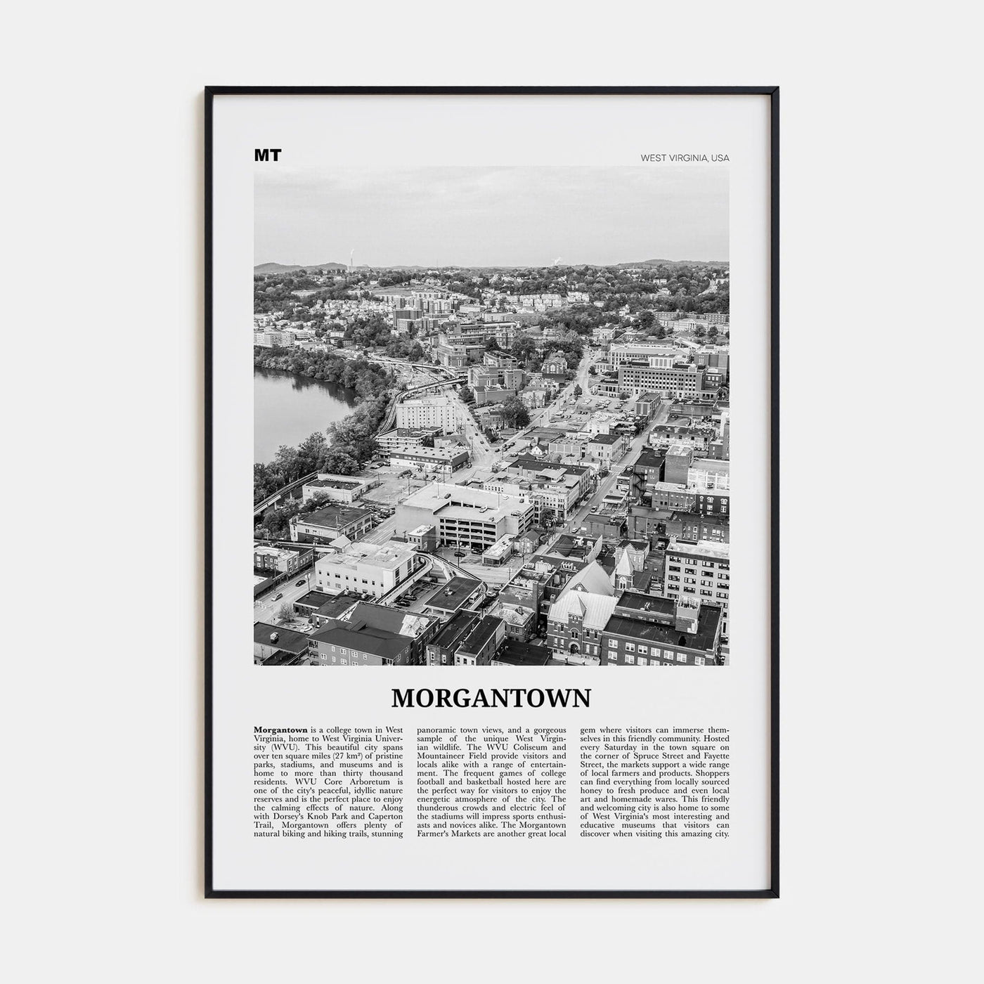 Morgantown Poster None / 8x12 in Nbourhood Travel B&W Poster