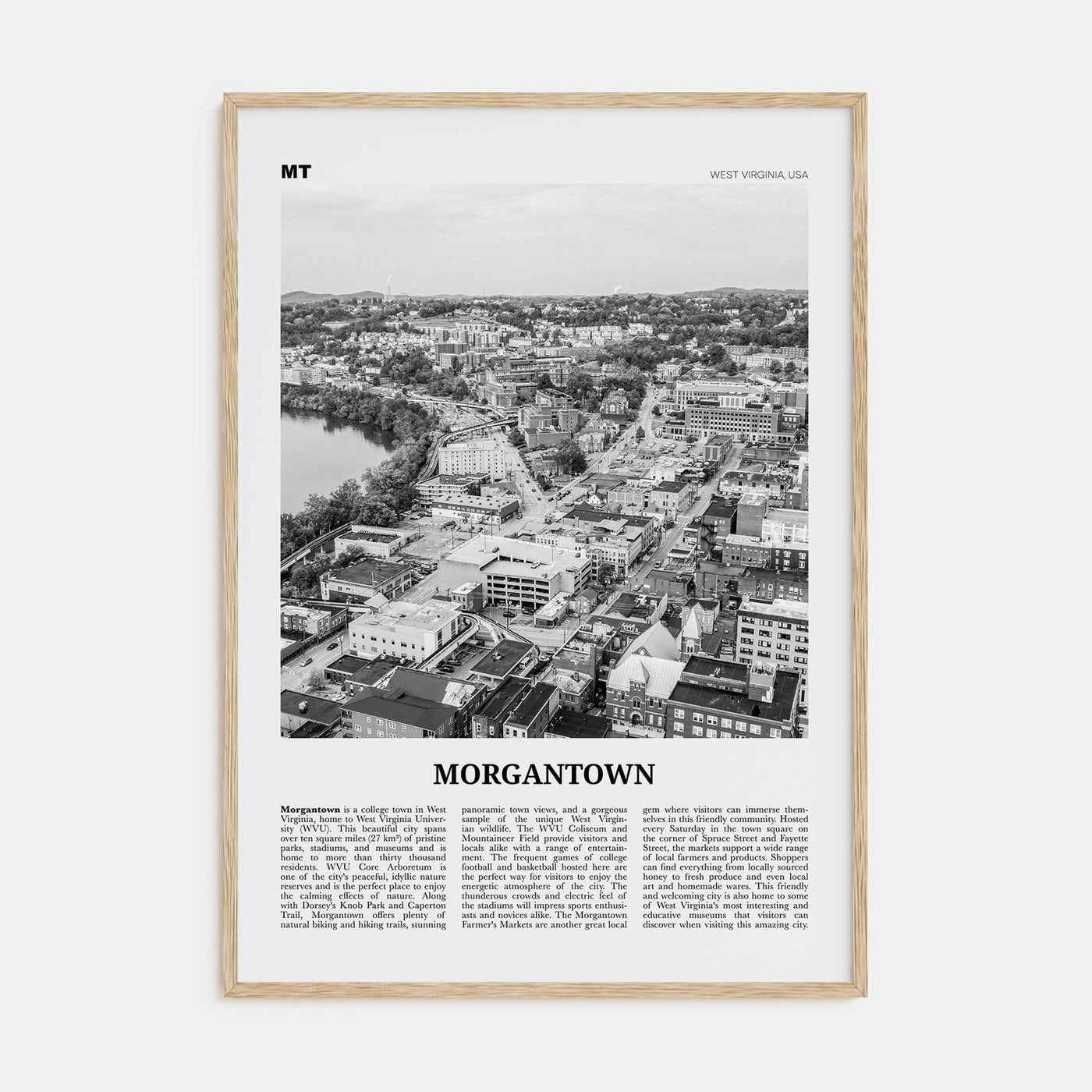 Morgantown Poster Natural Wood / 8x12 in Nbourhood Travel B&W Poster