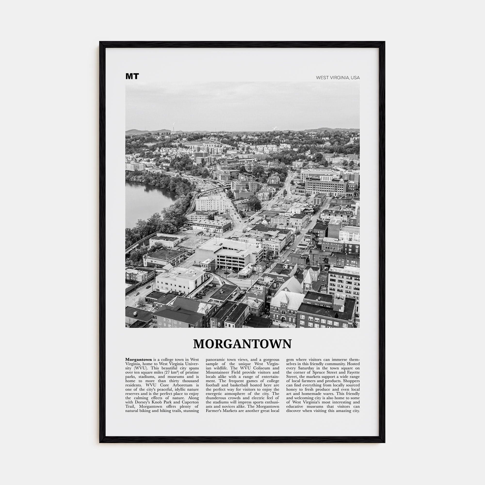 Morgantown Poster Black Wood / 8x12 in Nbourhood Travel B&W Poster