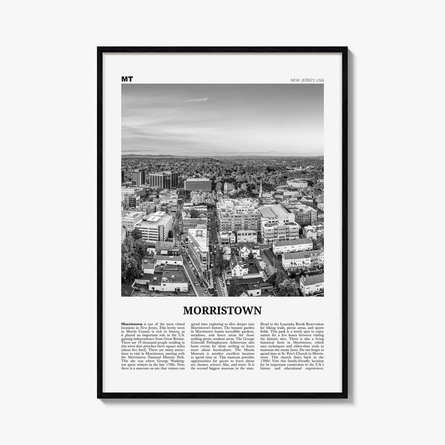 Morristown black & white newspaper poster of New Jersey, USA – vertical wall art, unframed print shown in interior mockup