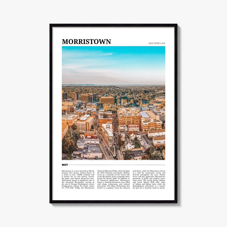Morristown colorful travel poster of New Jersey, USA – vertical wall art, unframed print shown in interior mockup
