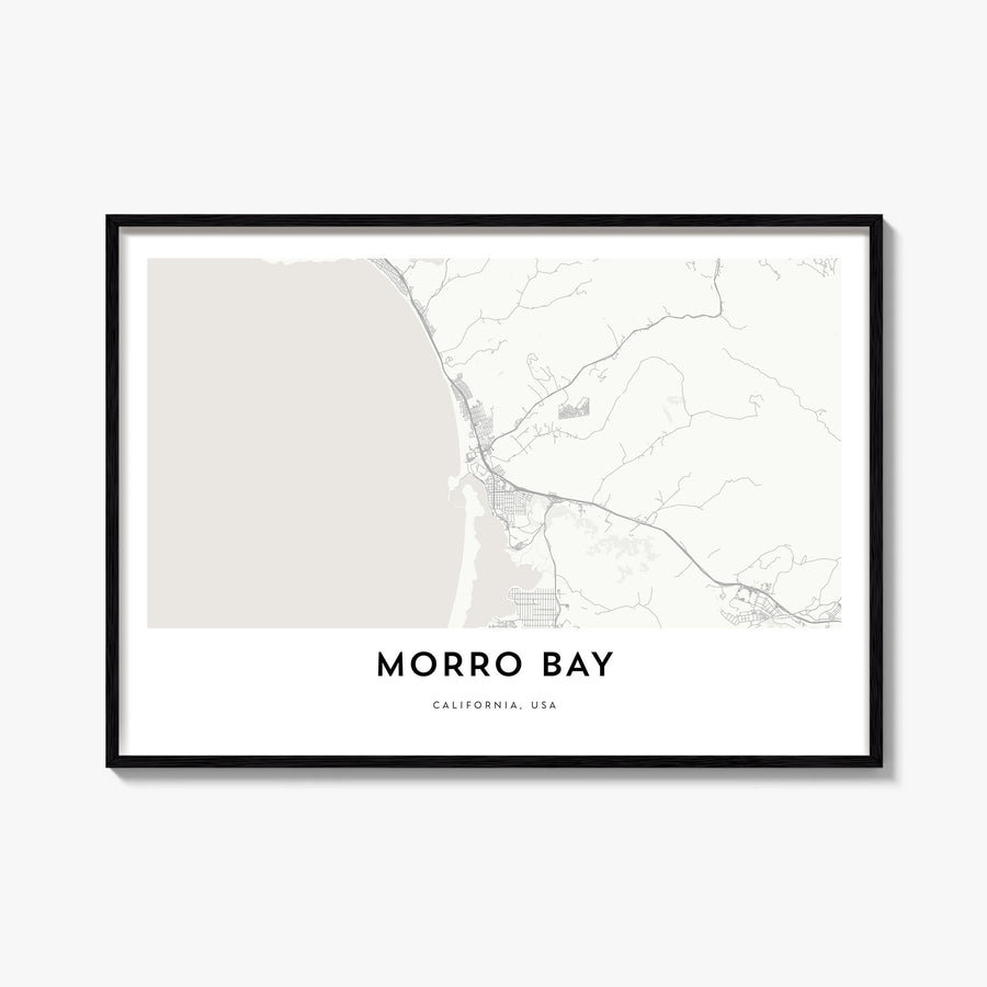 Morro Bay black & white map poster of California, USA – horizontal wall art, unframed print shown in interior mockup