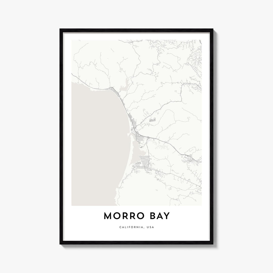 Morro Bay black & white map poster of California, USA – vertical wall art, unframed print shown in interior mockup