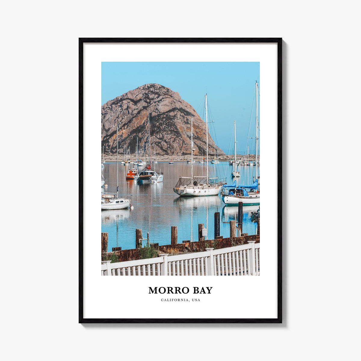 Morro Bay colorful classic poster of California, USA – vertical wall art, unframed print shown in interior mockup