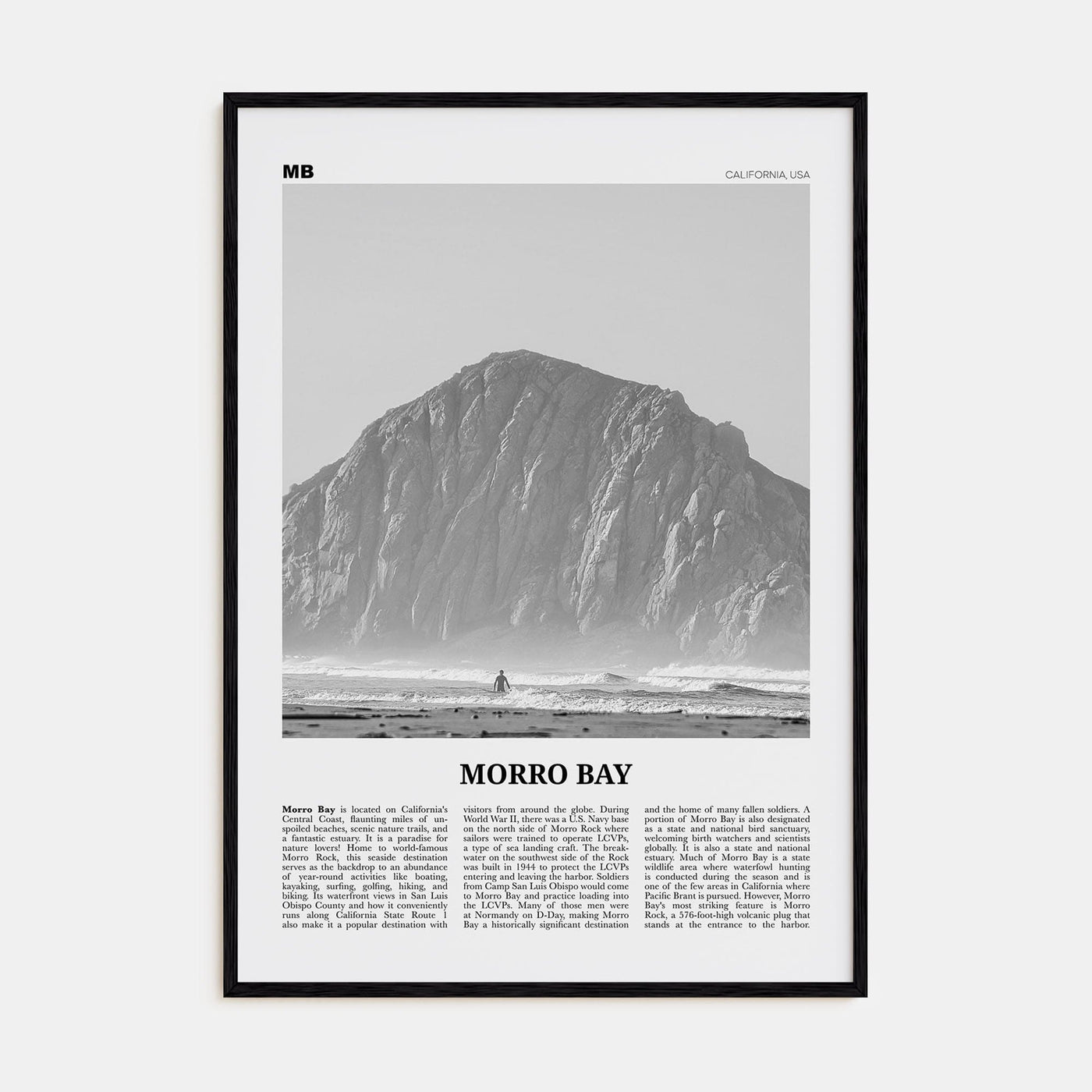 Morro Bay No 1 Poster Black Wood / 8x12 in Nbourhood Travel B&W Poster