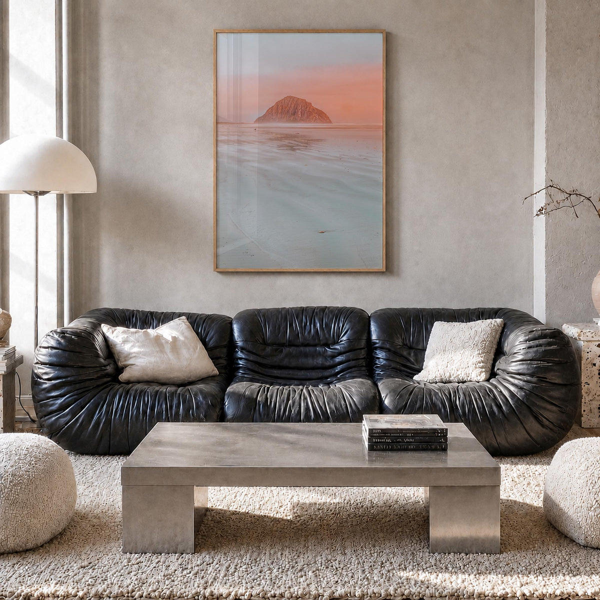 Morro Bay no. 1 colorful photo poster of California, USA – vertical wall art in natural wood frame, hanging on wall