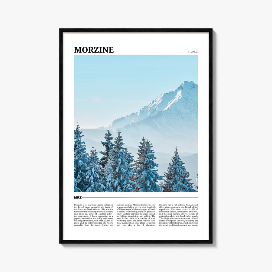 Morzine colorful travel poster of France – vertical wall art, unframed print shown in interior mockup