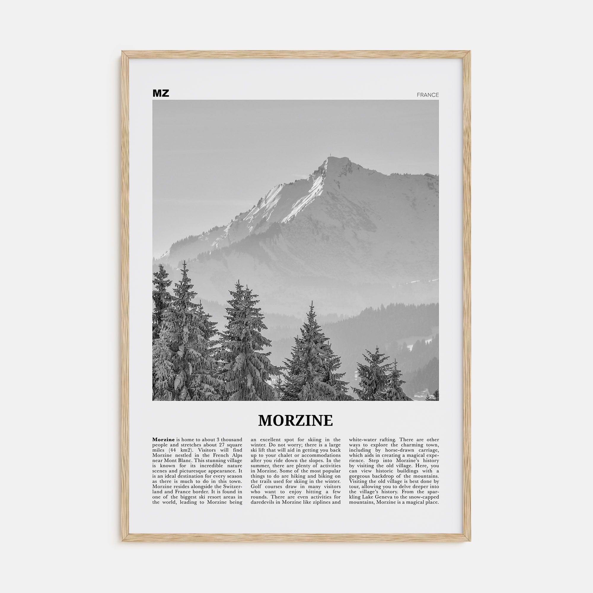 Morzine Poster Natural Wood / 8x12 in Nbourhood Travel B&W Poster