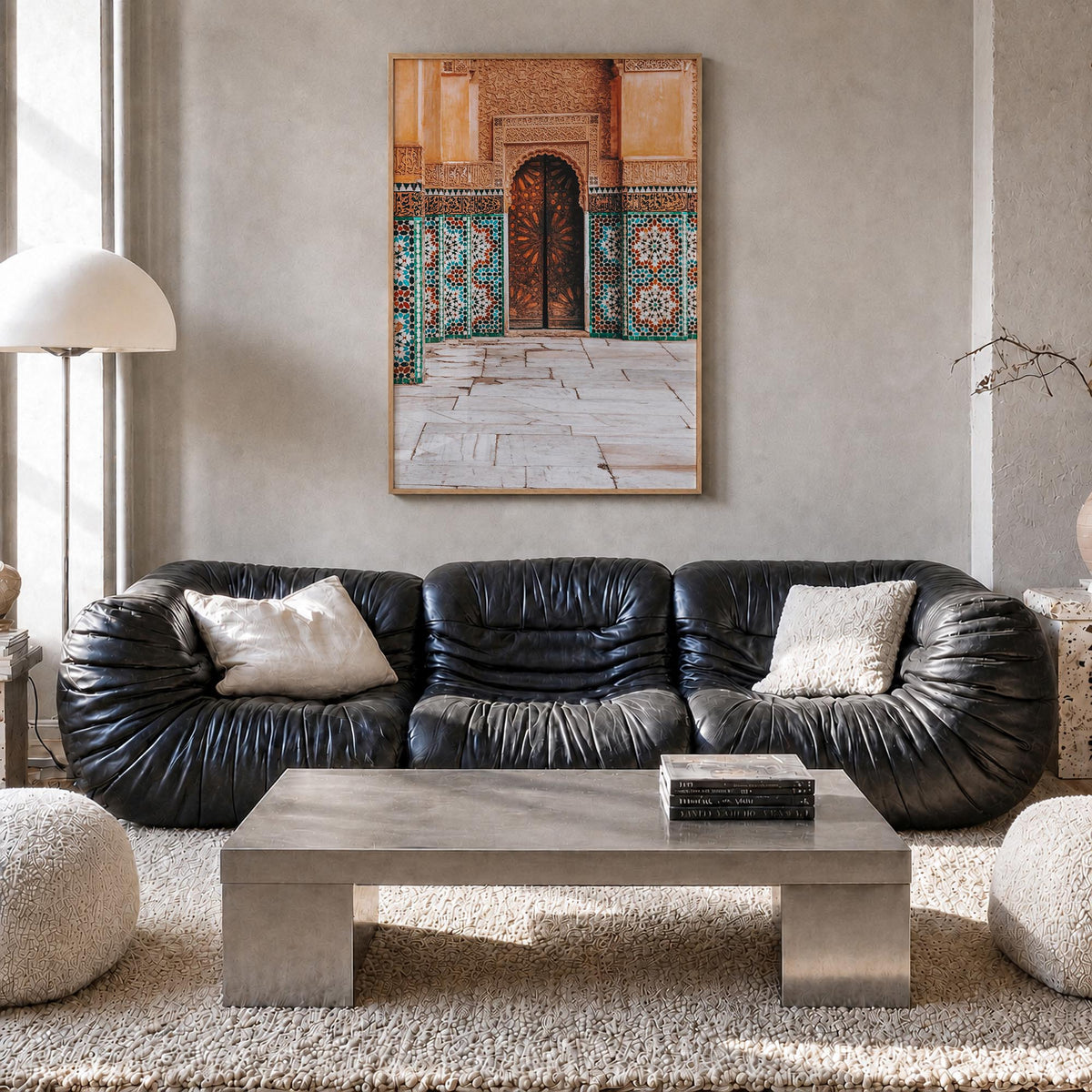 Mosaic Tiles colorful photo poster – vertical wall art in natural wood frame, hanging on wall