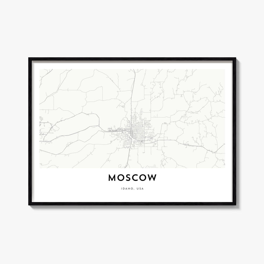 Moscow, Idaho black & white map poster of Idaho, USA – horizontal wall art, unframed print shown in interior mockup