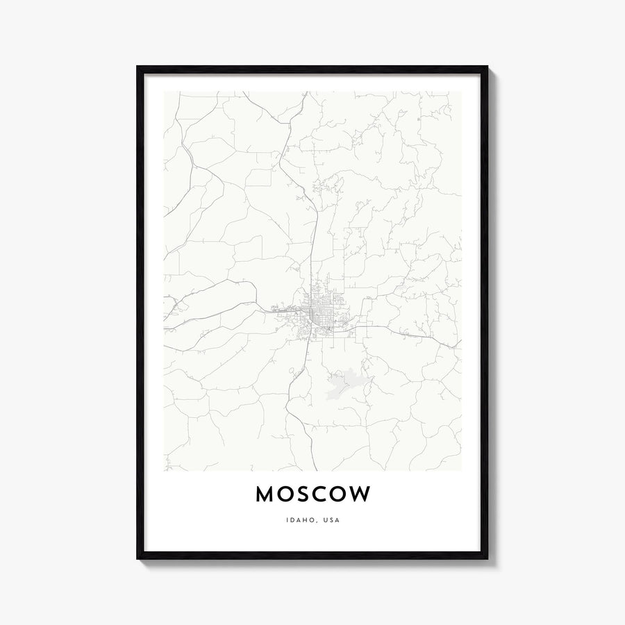 Moscow, Idaho black & white map poster of Idaho, USA – vertical wall art, unframed print shown in interior mockup