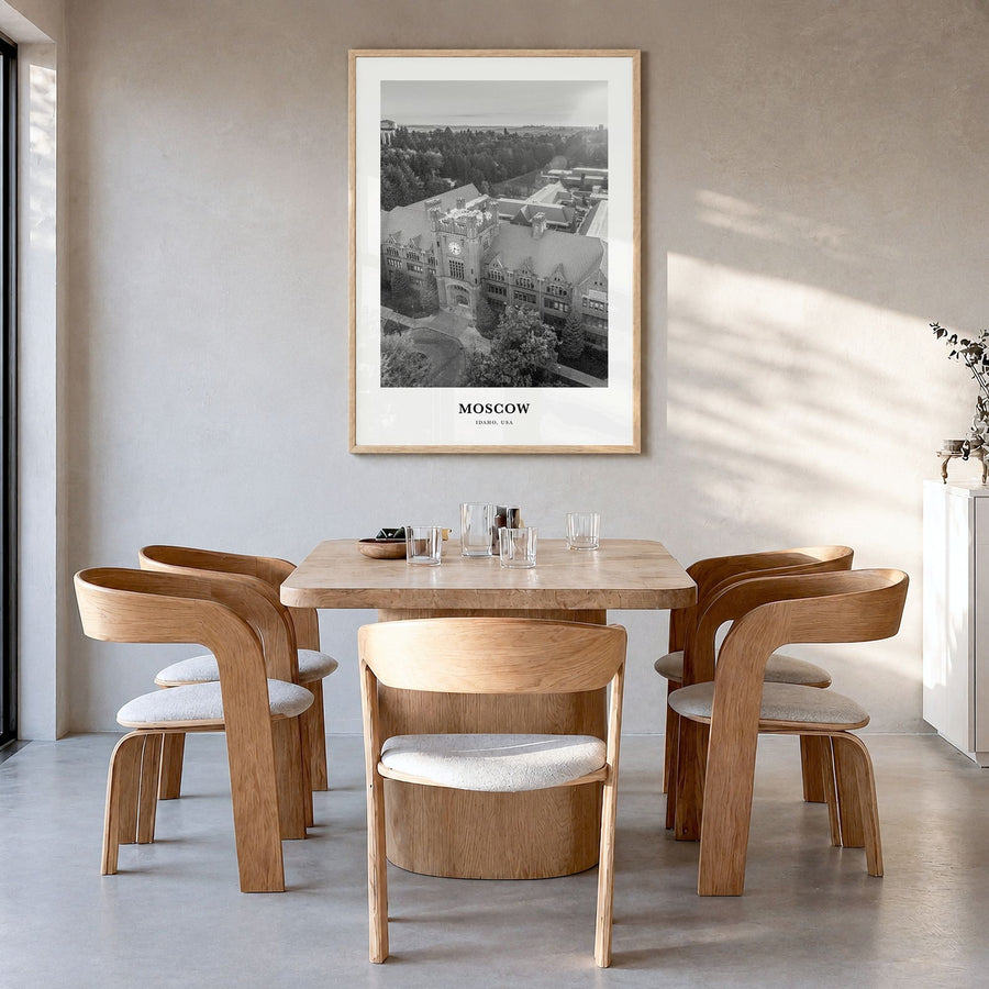 Moscow, Idaho Classic Poster in a natural wood frame, hanging in a dining room