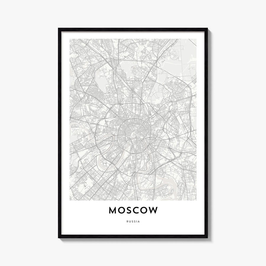 Moscow, Russia black & white map poster of Russia – vertical wall art, unframed print shown in interior mockup