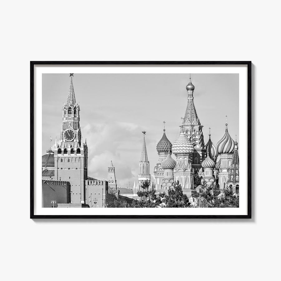 Moscow, Russia black & white photo poster of Russia – horizontal wall art, unframed print shown in interior mockup