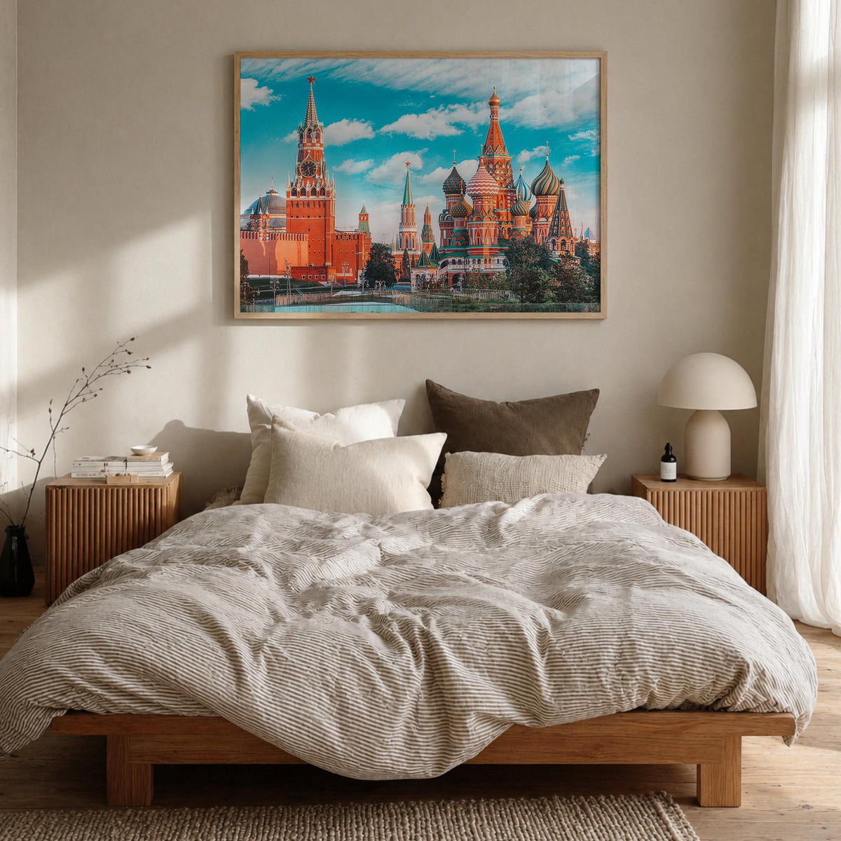 Moscow, Russia colorful photo poster of Russia – horizontal wall art in natural wood frame, hanging on wall