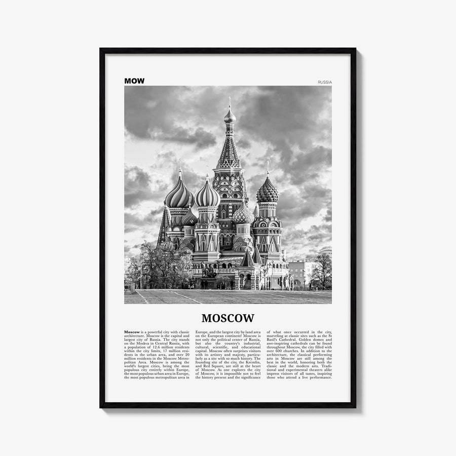 Moscow, Russia no. 1 black & white newspaper poster of Russia – vertical wall art, unframed print shown in interior mockup